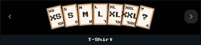 T-Shirt deck cards showing XS through XXL plus ?