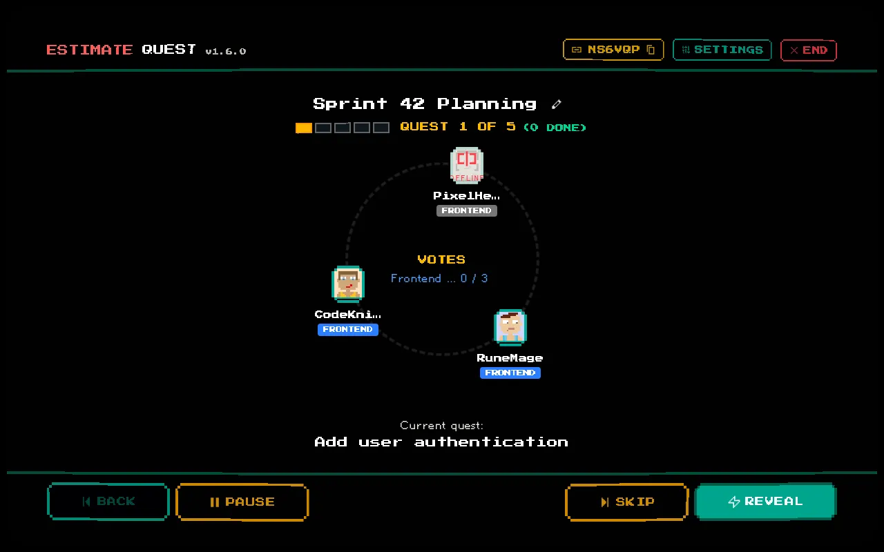 Moderator view showing vote progress with player indicators
